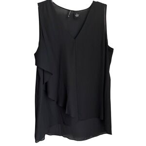 New Directions Black Sleeveless V Neck Ruffle High Low Chiffon Top XL